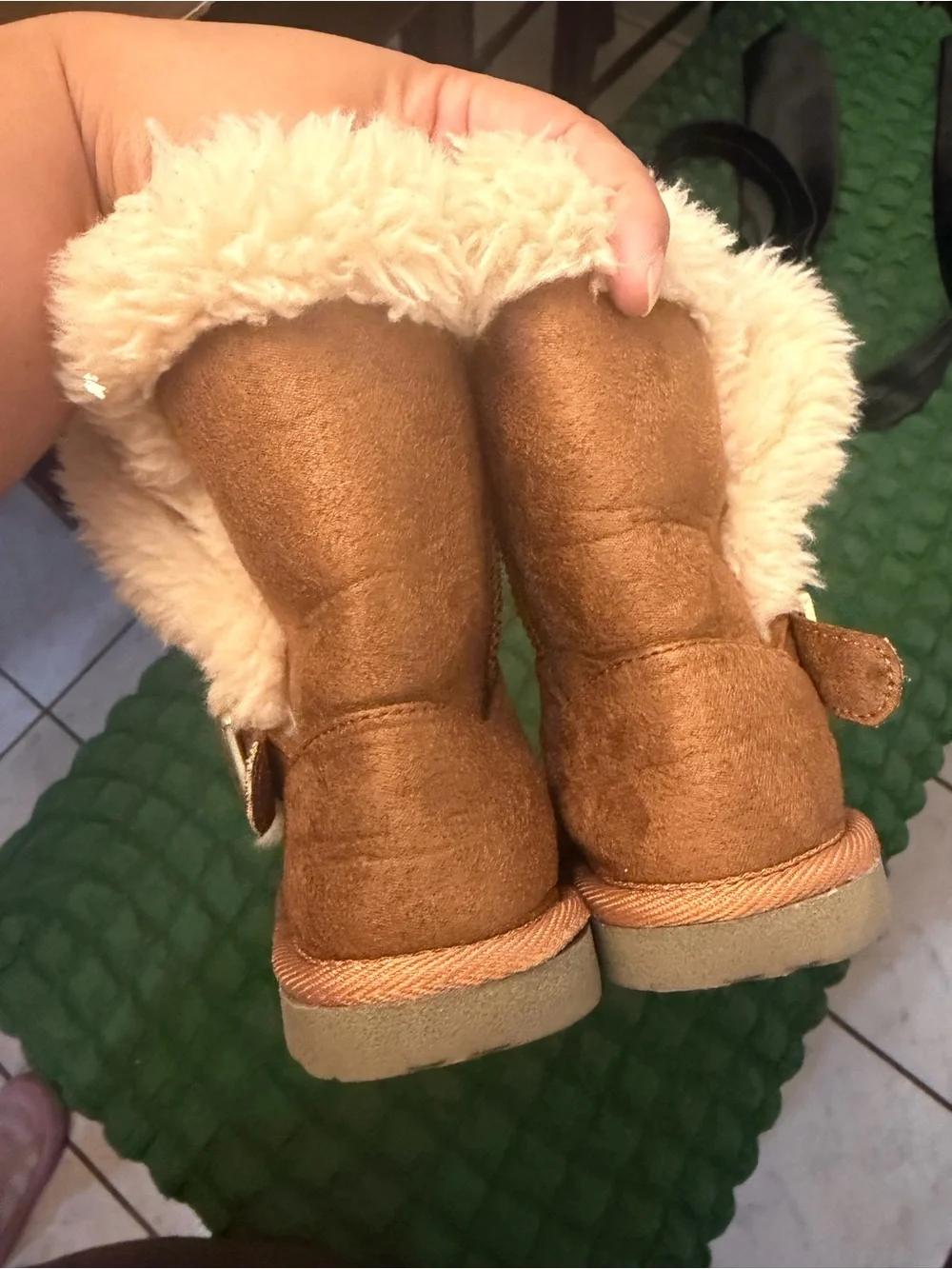 Place Kids Tan Suede Boots with Cream Shearling Cuff